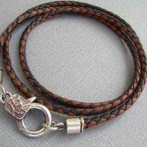 Triple Wrap Braided Leather Bracelet With Lobster..