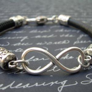 Infinity Bracelet, Leather Bracelet, Stitched..