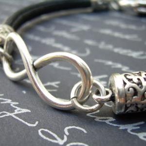 Infinity Bracelet, Leather Bracelet, Stitched..