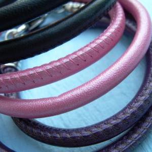 Womens Leather Bracelet, Double Wrap, Stitched..