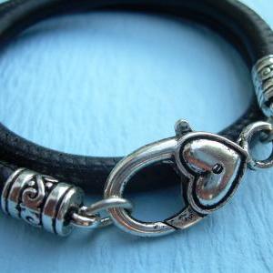Womens Leather Bracelet, Double Wrap, Stitched..