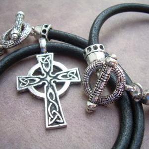 Leather Necklace And Leather Bracelet Set , Celtic..