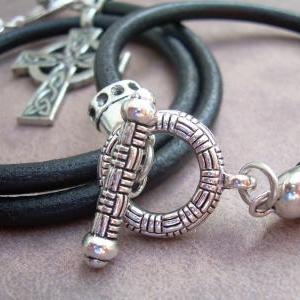 Leather Necklace And Leather Bracelet Set , Celtic..