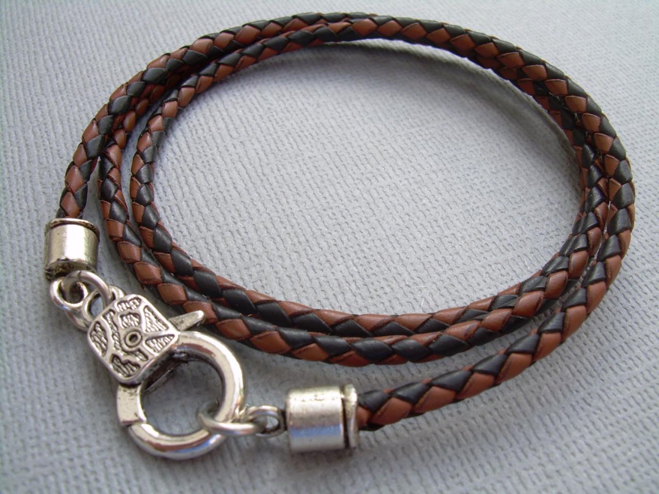 Triple Wrap Braided Leather Bracelet With Lobster Clasp, Mens Bracelet, Mens Jewelry, Mens Gift, Leather Bracelet