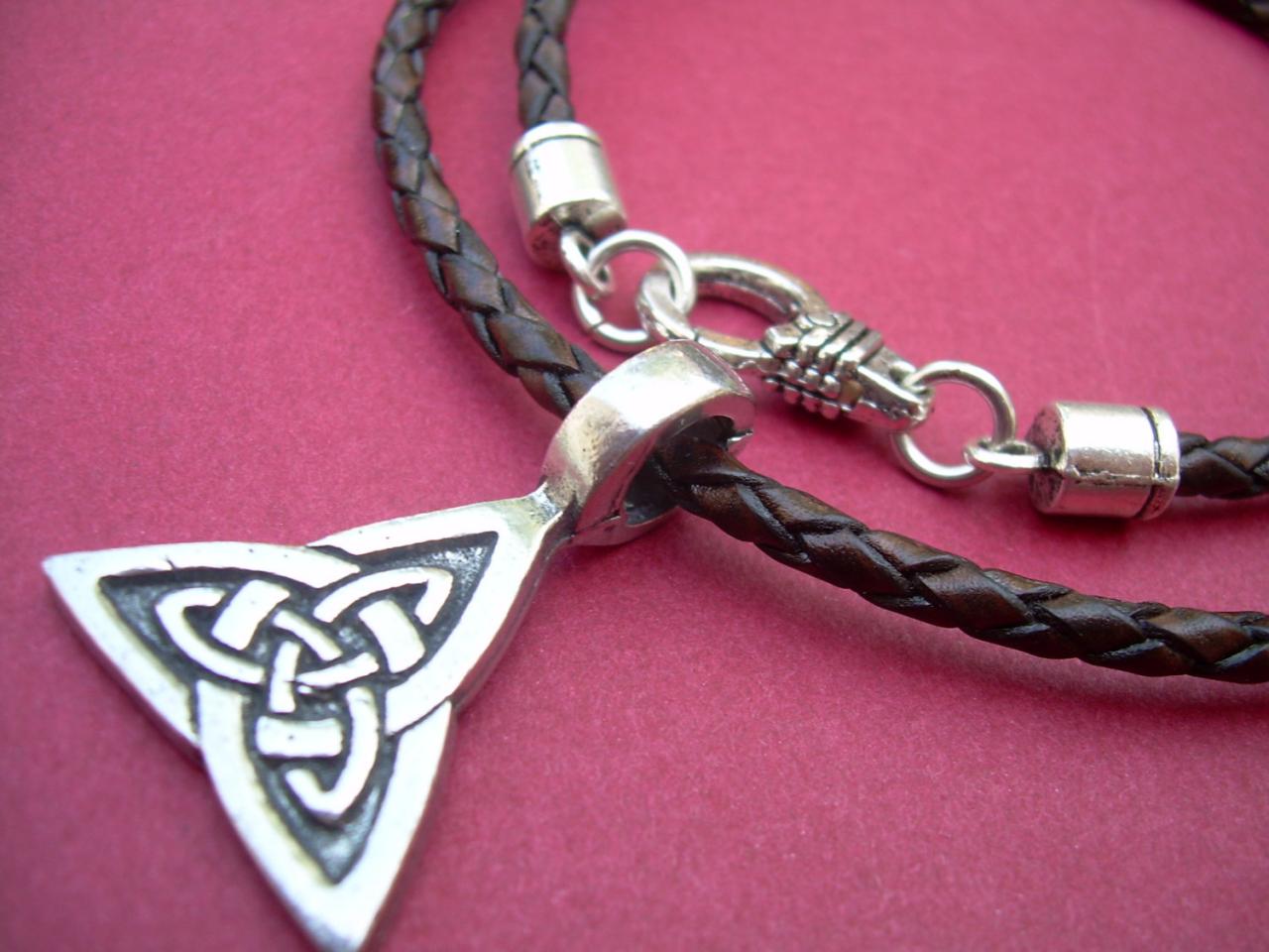 Leather Necklace, Celtic Triangle, Mens Necklace, Mens Jewelry, Mens 