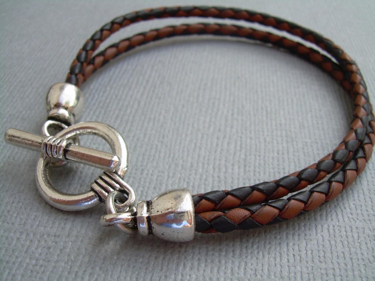 Braided Leather Bracelet With Toggle Clasp, Mens Bracelet, Mens Jewelry ...
