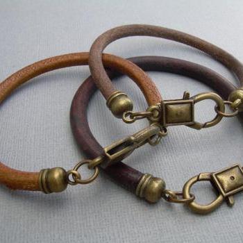 Mens Leather Bracelet With..