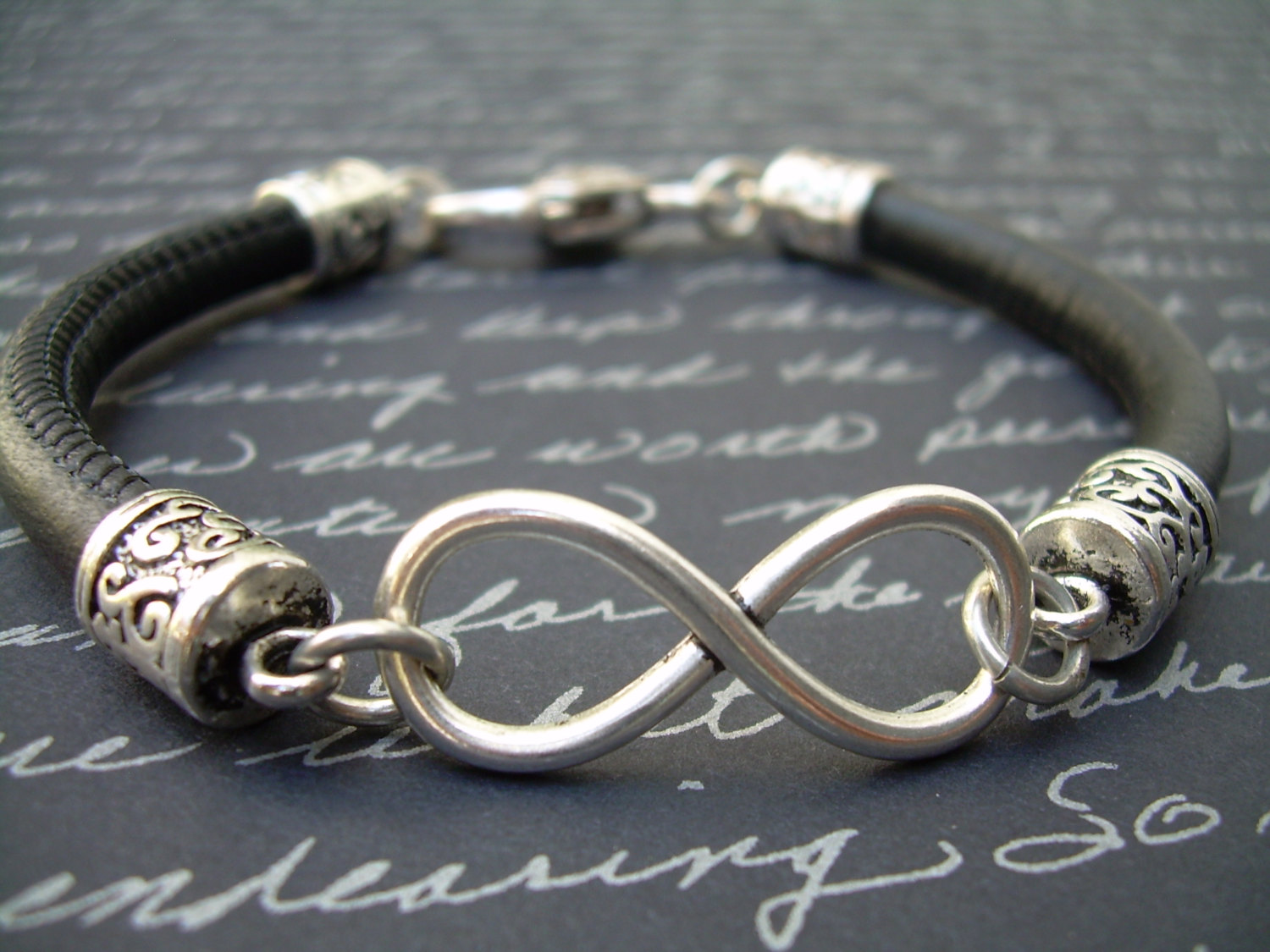 Infinity Bracelet, Leather Bracelet, Stitched Nappa Leather, Womens