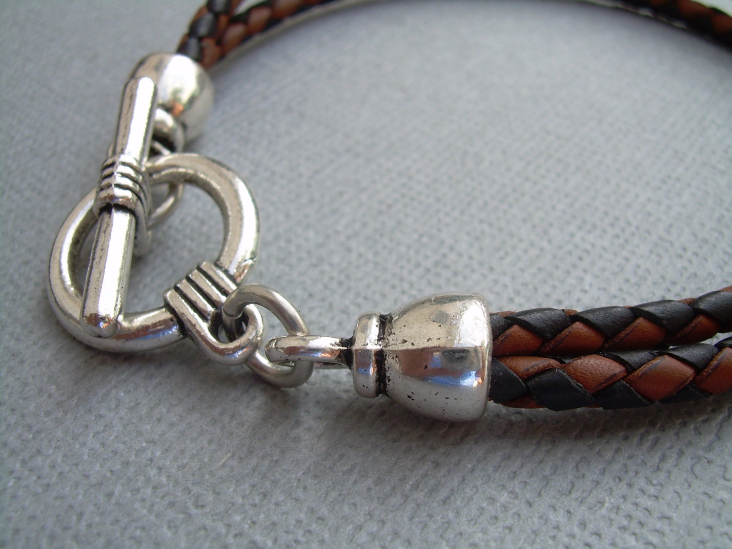 Braided Leather Bracelet With Toggle Clasp, Mens Bracelet, Mens Jewelry