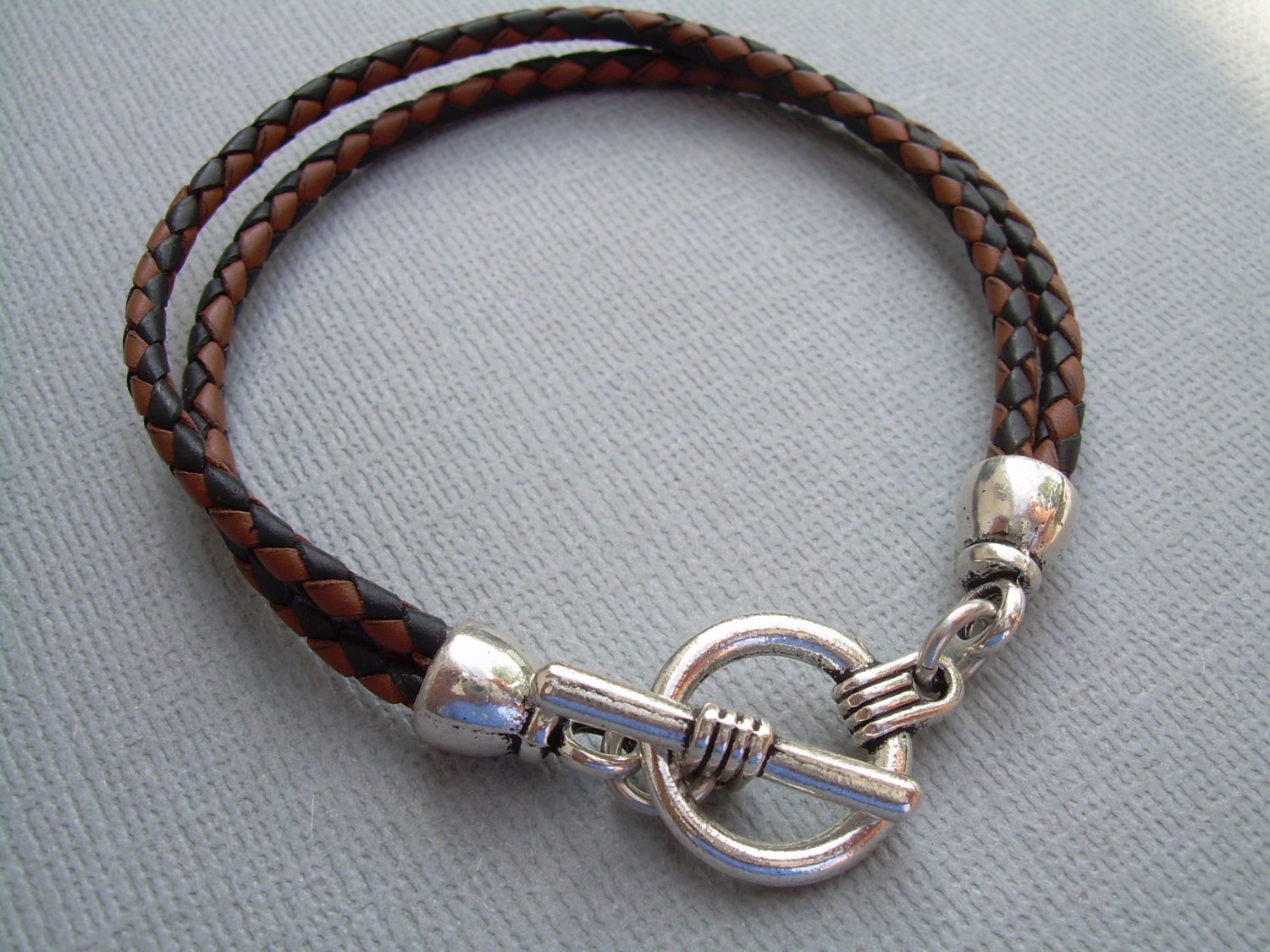 Braided Leather Bracelet With Toggle Clasp, Mens Bracelet, Mens Jewelry ...