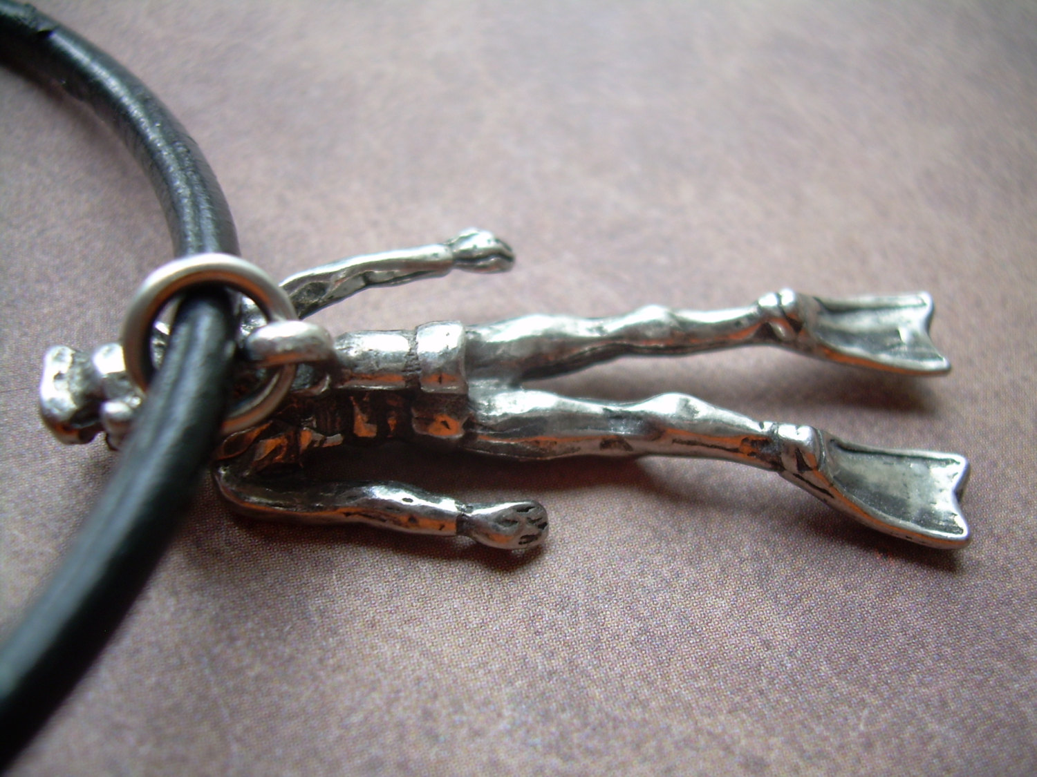 Leather Necklace, Scuba Diver Pendant, Mens Necklace, Mens Jewelry